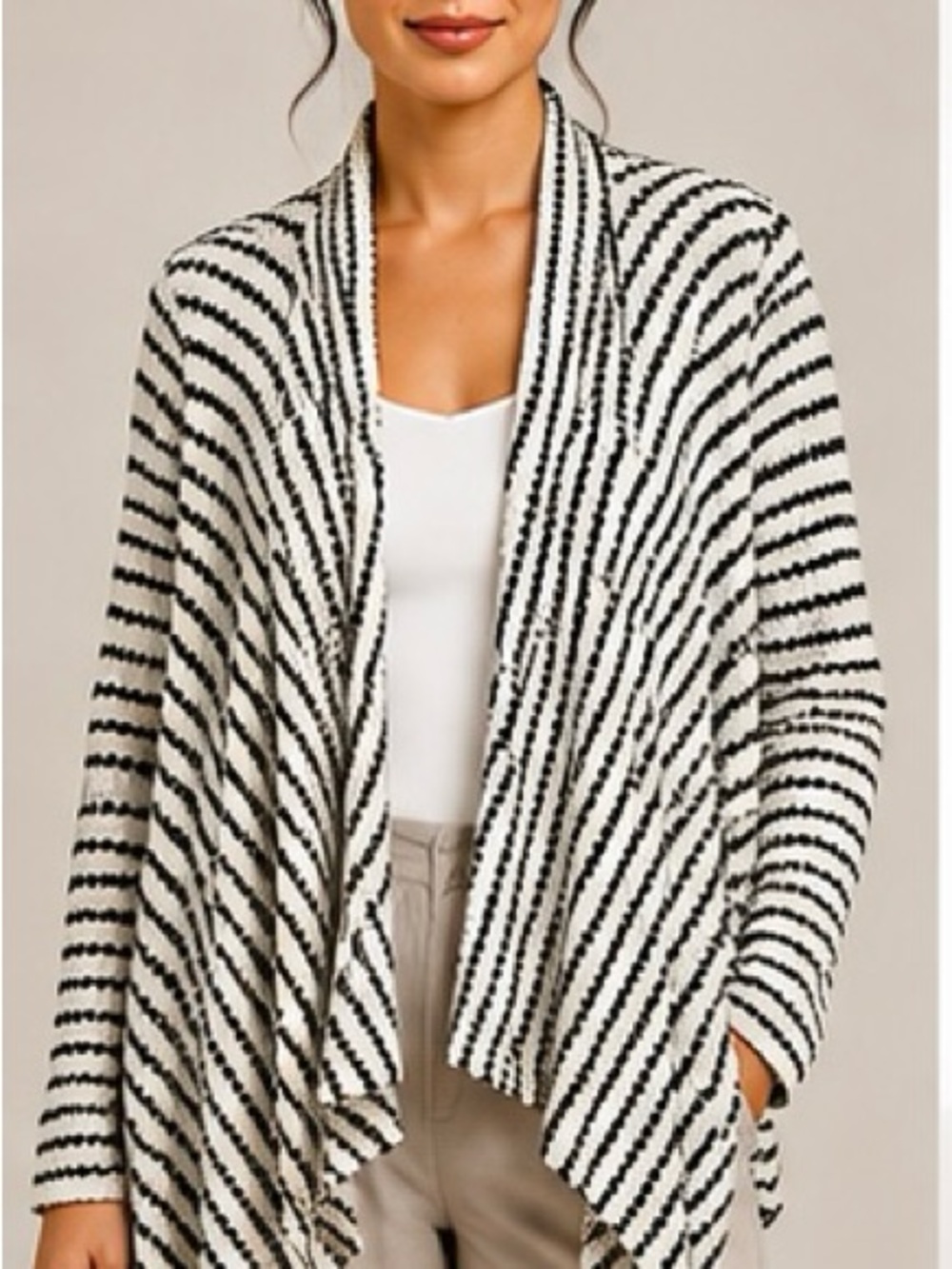 meraki Black and Cream Draped Stripe Cardigan
